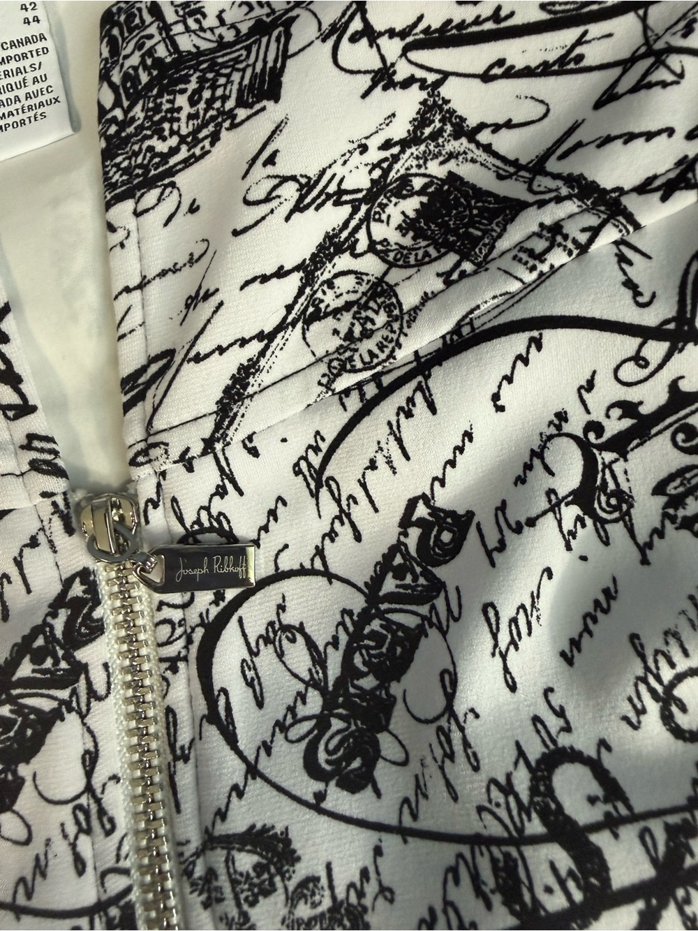 Joseph Ribkoff Cityscape Print Paris Newspaper Zip Front Sheath Dress Sz 10 - Picture 11 of 11